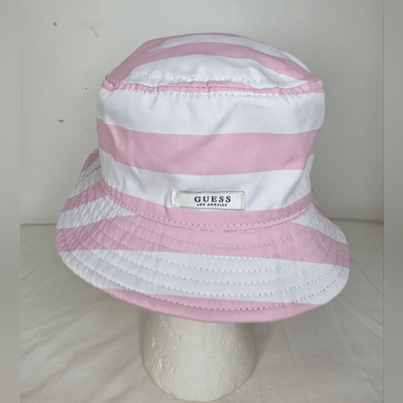 Guess OS Pink and White Striped/ Tropical Bucket Hat - Picture 7 of 10